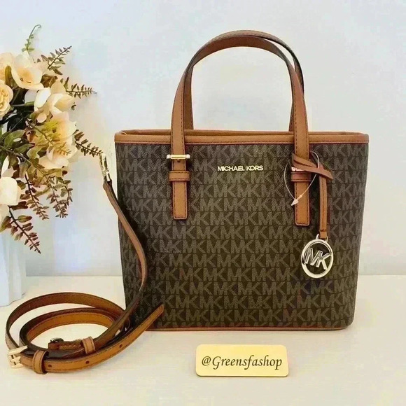 Michael Kors XS Jet Set Travel Carryall Top Zip Tote Brown - Picture 2 of 11